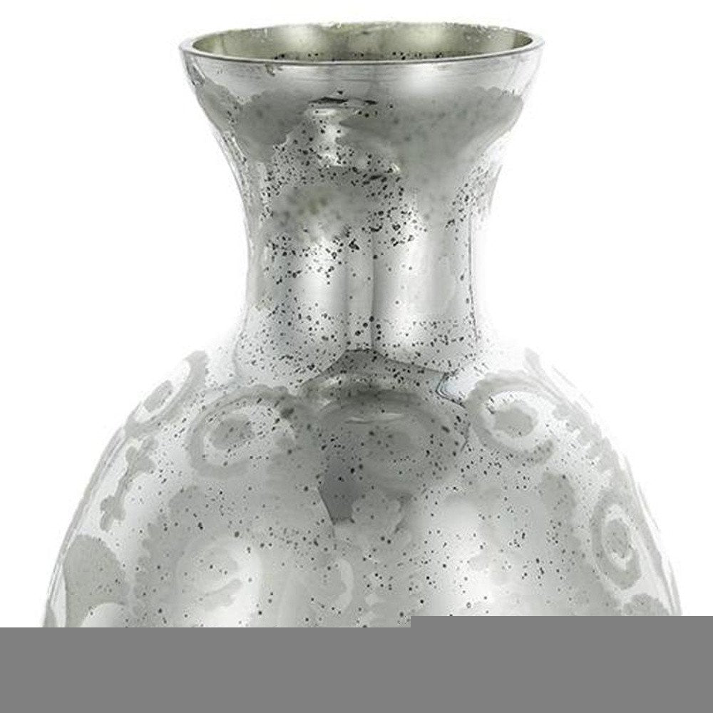18" Antiqued Silver Floral Glass Table Vase