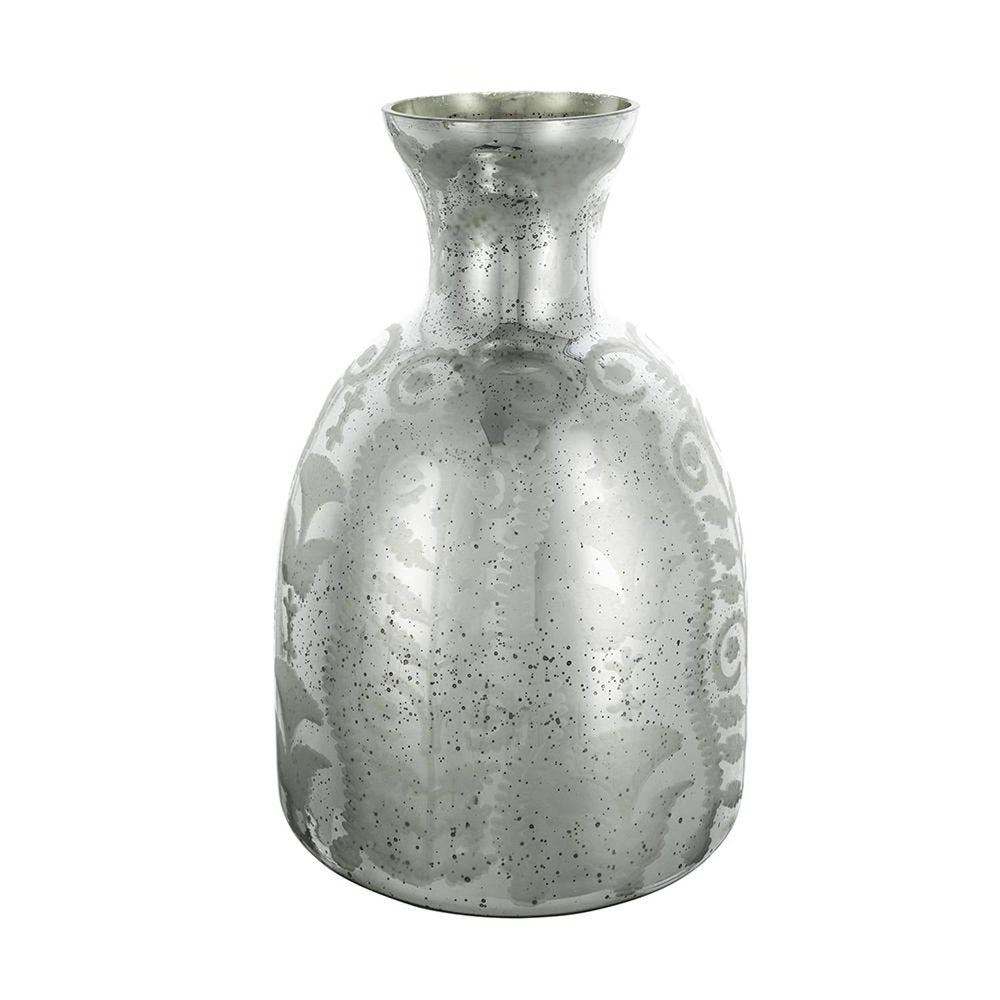 18" Silver Floral Round Glass Table Vase