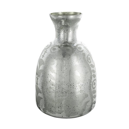 18" Silver Floral Round Glass Table Vase