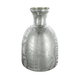 18" Antiqued Silver Floral Glass Table Vase