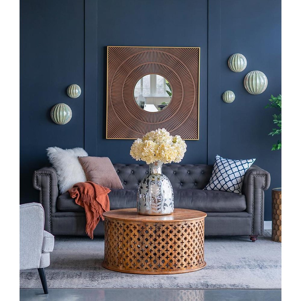 18" Silver Floral Round Glass Table Vase