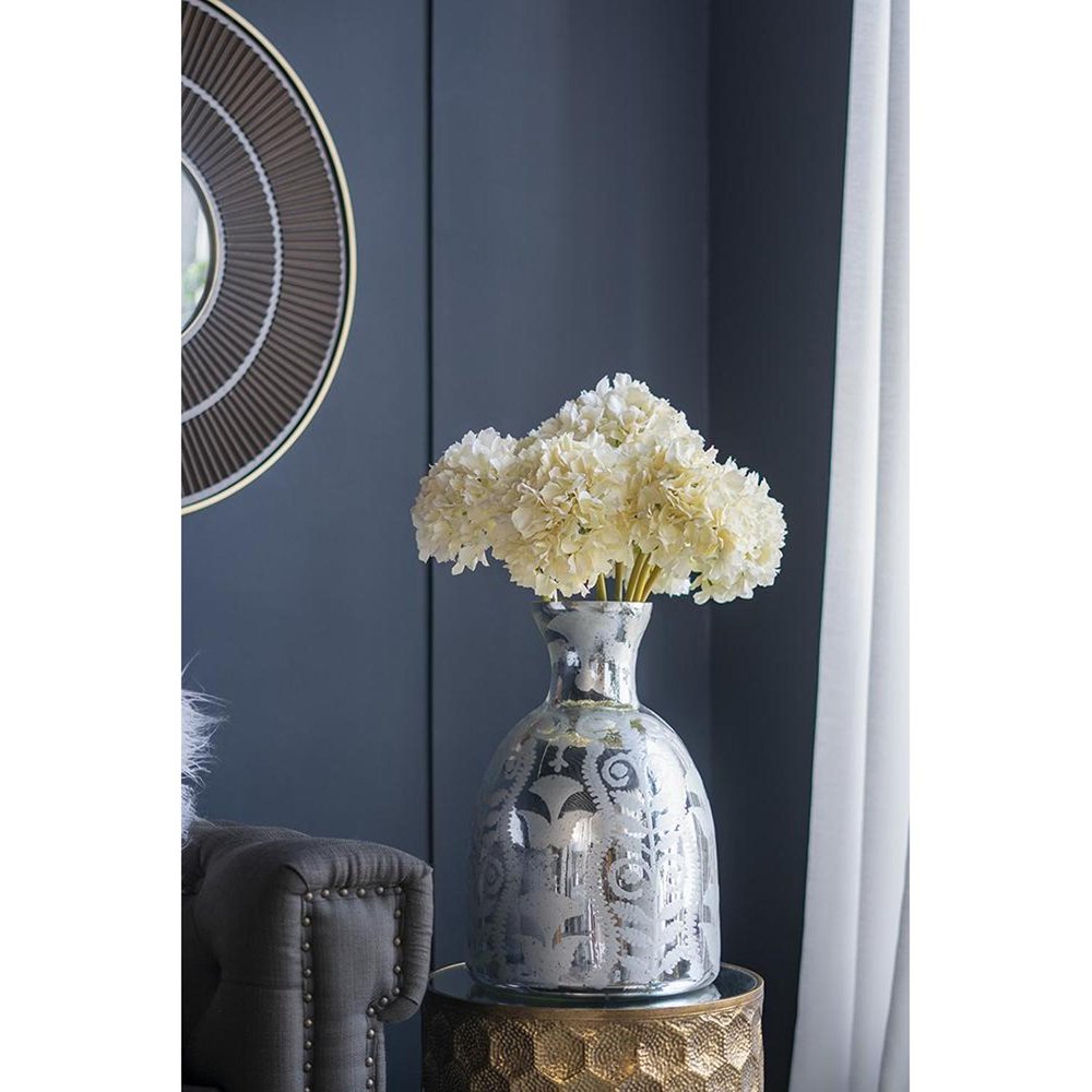 18" Silver Floral Round Glass Table Vase