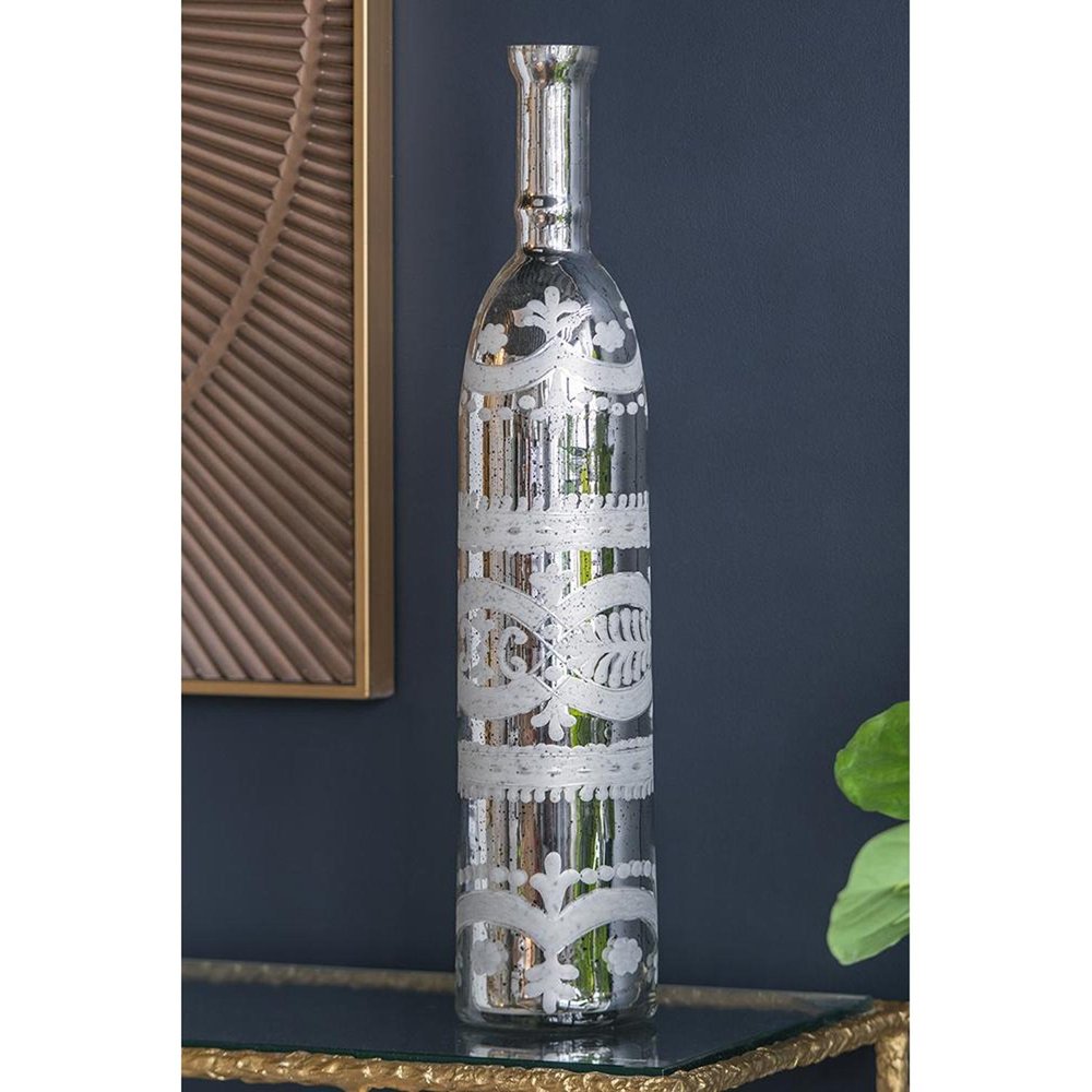 30" Silver Floral Round Glass Table Vase