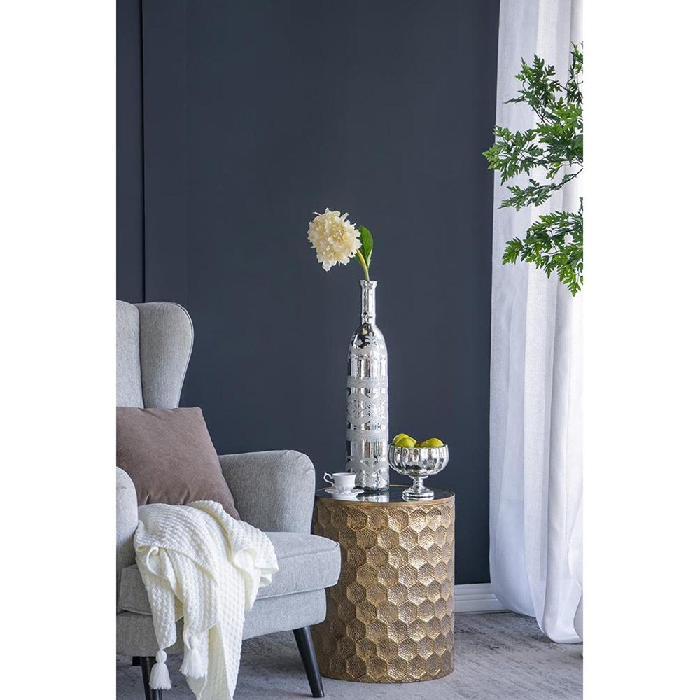 30" Silver Floral Round Glass Table Vase