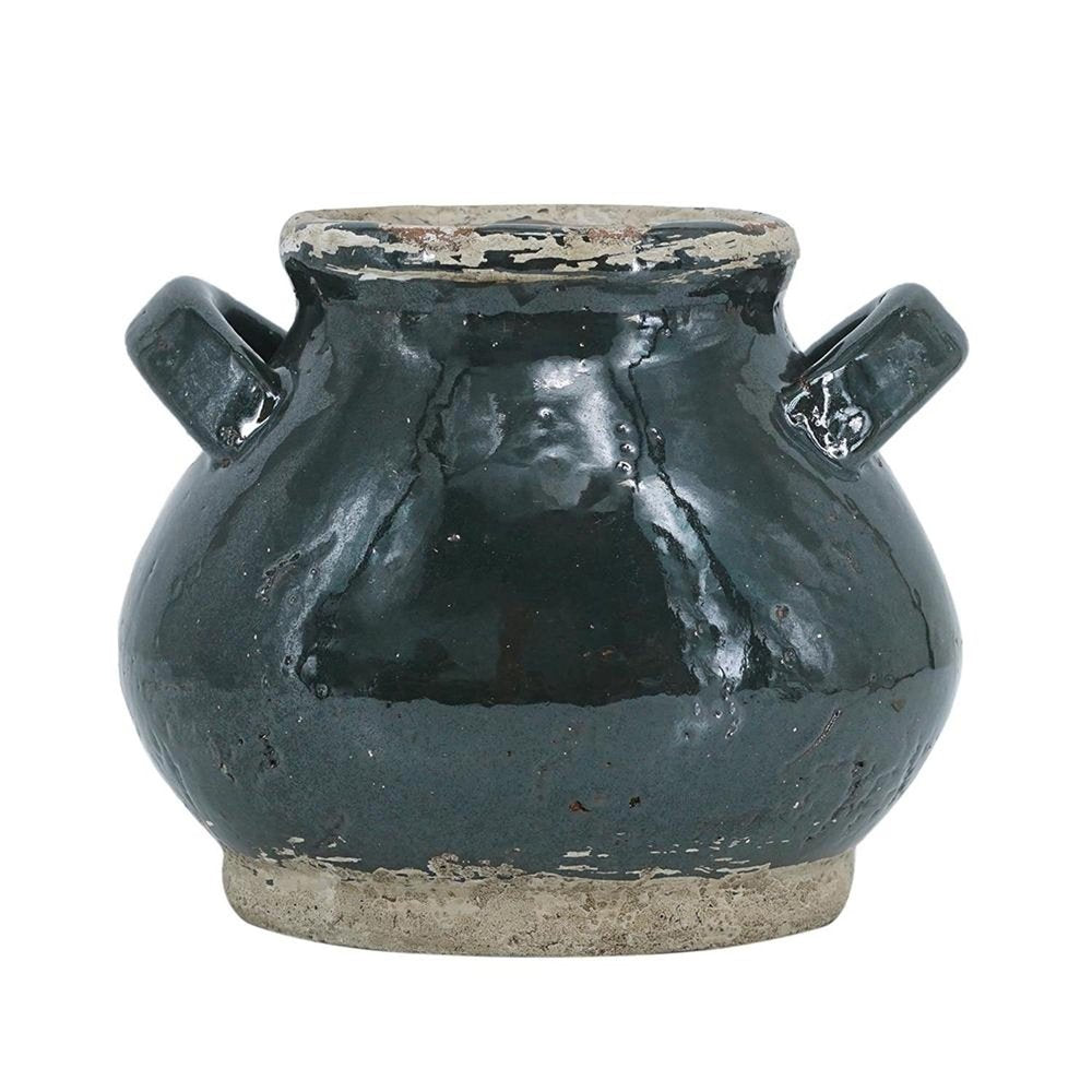 7" Beige and Black Round Terracotta Jug Vase With Does Not Apply