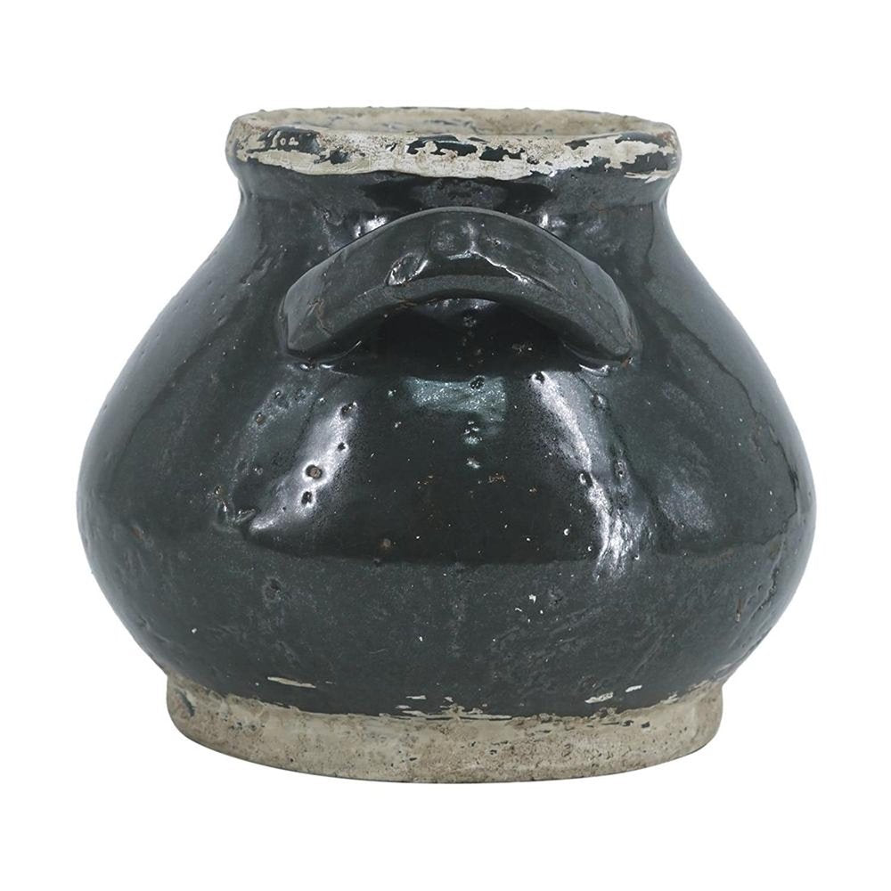 7" Beige and Black Round Terracotta Jug Vase With Does Not Apply