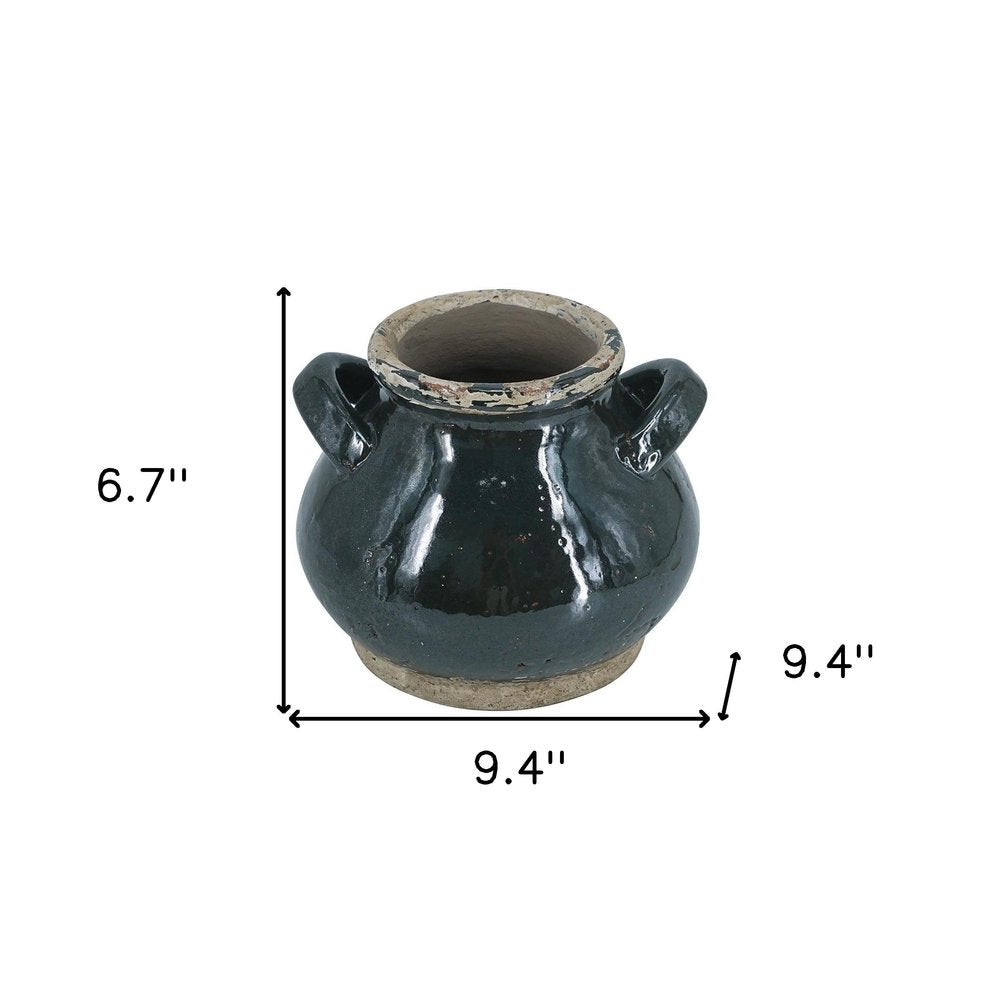 7" Beige and Black Round Terracotta Jug Vase With Does Not Apply