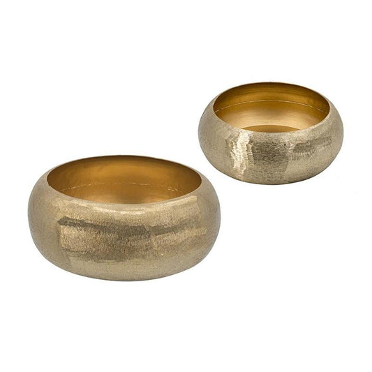 Set of Two Gold Aluminum Hammered Round Centerpiece Bowls