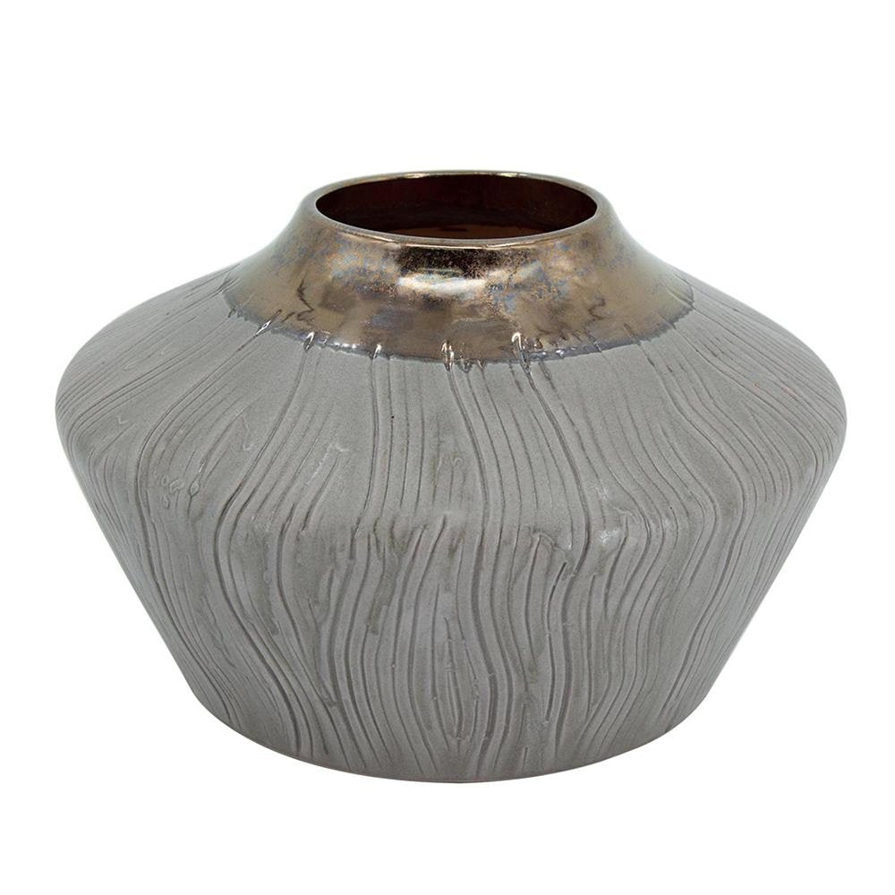 7" Brown Gold And Gray Round Ceramic Table Vase