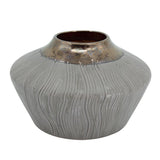 7" Brown Gold And Gray Round Ceramic Table Vase