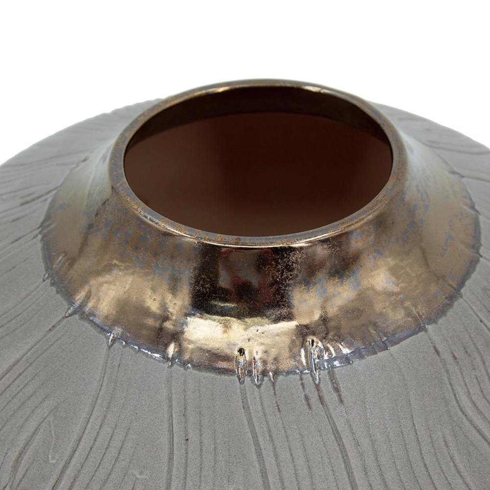 7" Brown Gold And Gray Round Ceramic Table Vase