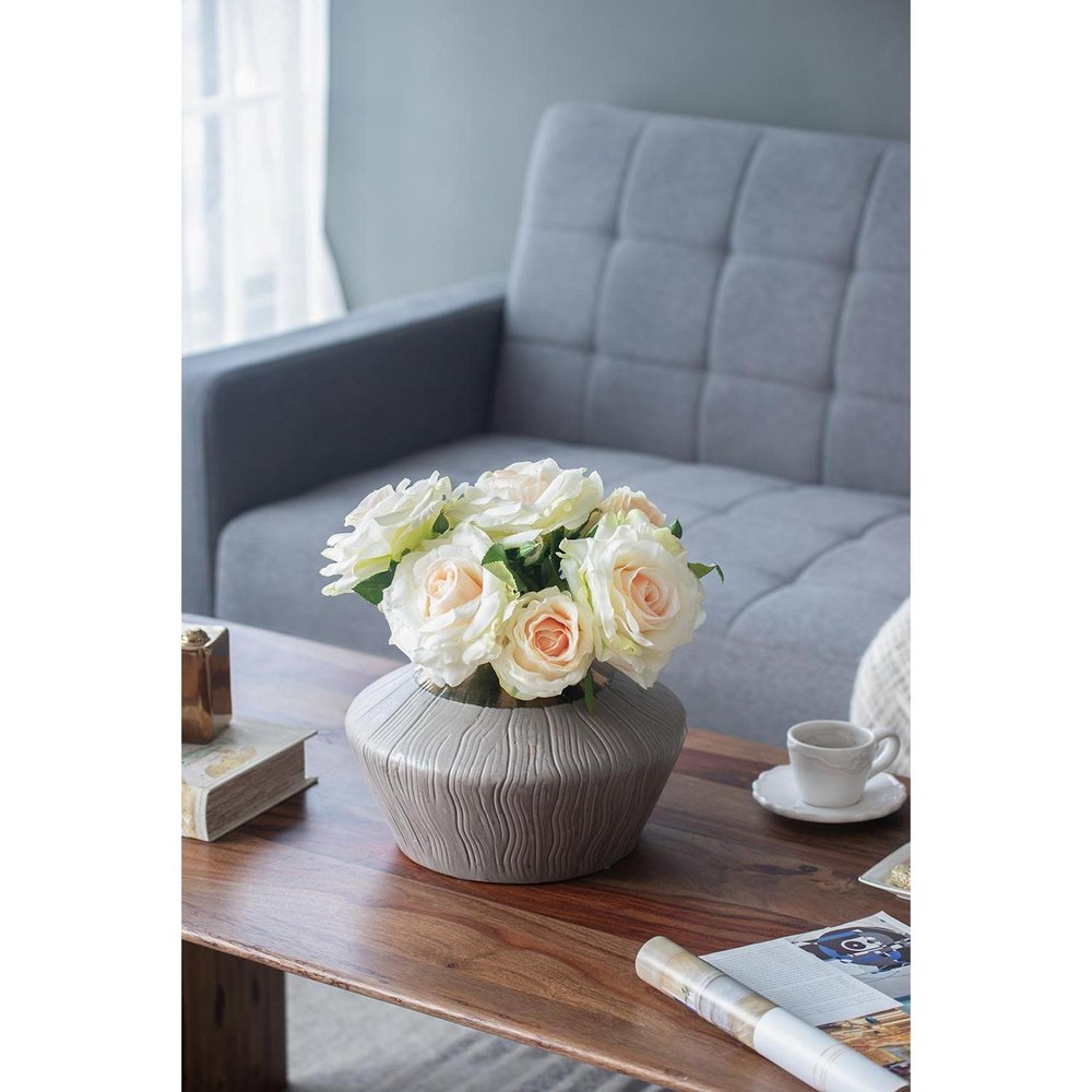 7" Brown Gold And Gray Round Ceramic Table Vase