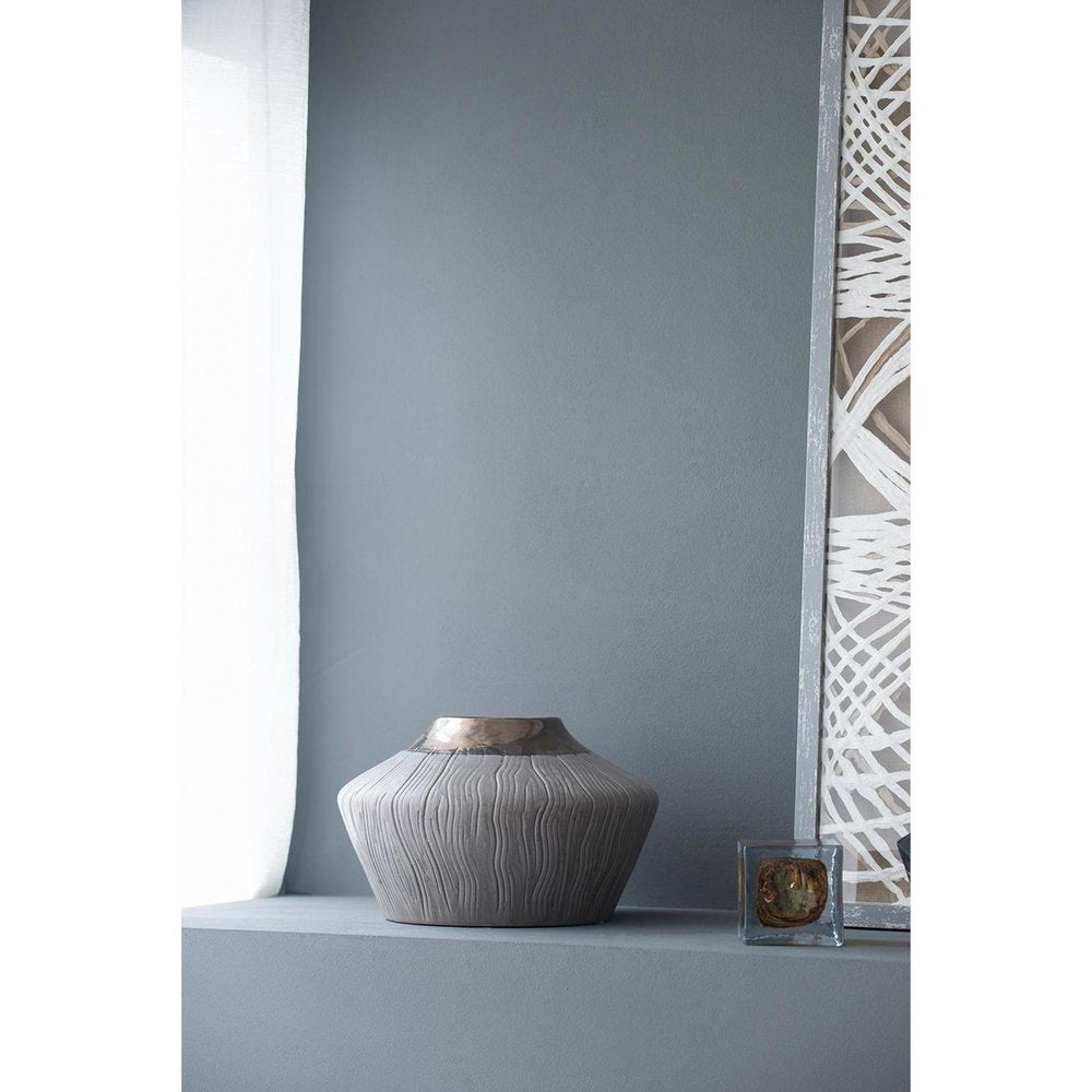 7" Brown Gold And Gray Round Ceramic Table Vase