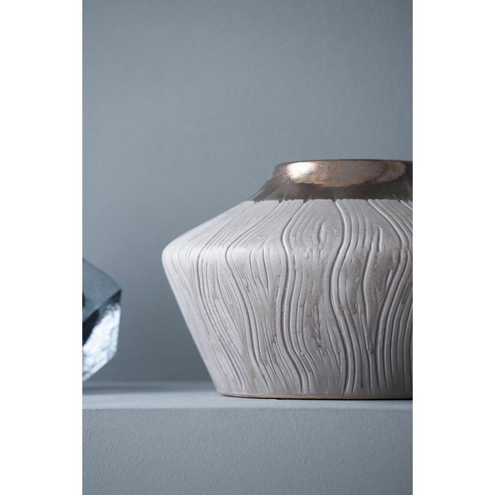 7" Brown Gold And Gray Round Ceramic Table Vase