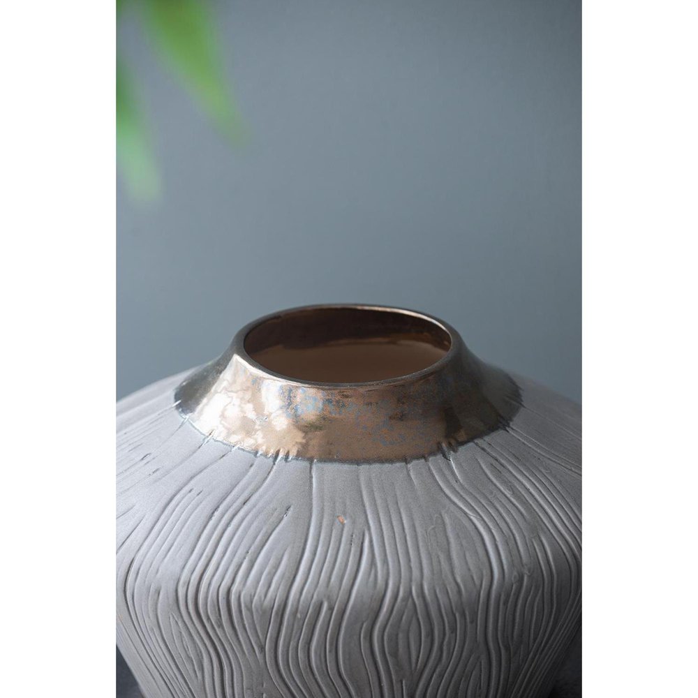 7" Brown Gold And Gray Round Ceramic Table Vase