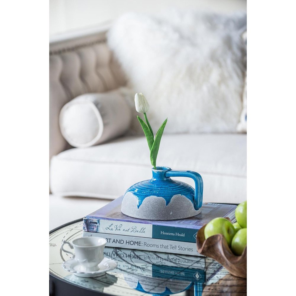 4" Blue and Gray Bud Ceramic Jug Vase With Does Not Apply