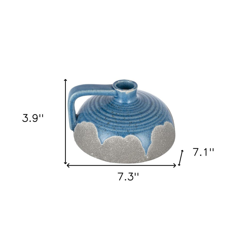 4" Blue and Gray Bud Ceramic Jug Vase With Does Not Apply