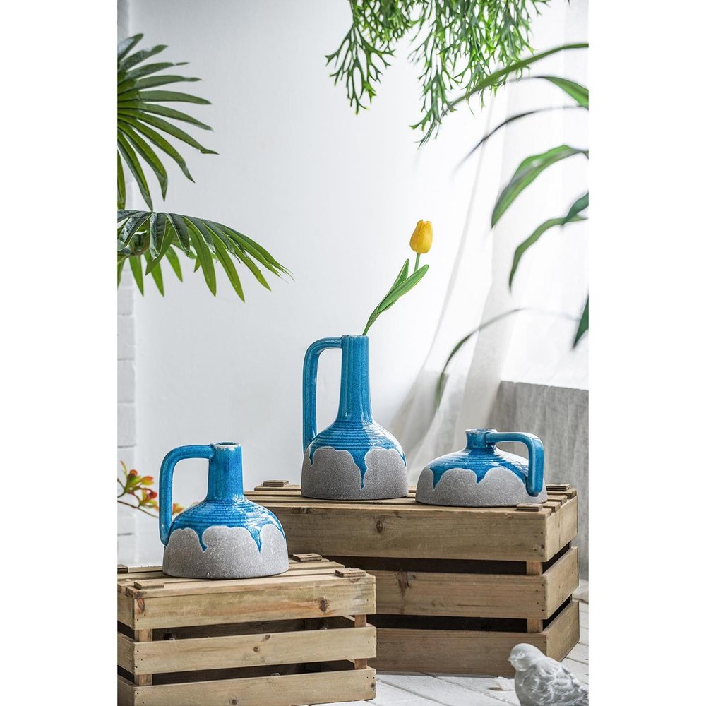 4" Blue and Gray Bud Ceramic Jug Vase With Does Not Apply