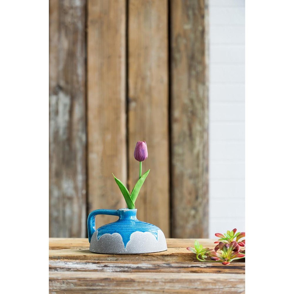 4" Blue and Gray Bud Ceramic Jug Vase With Does Not Apply