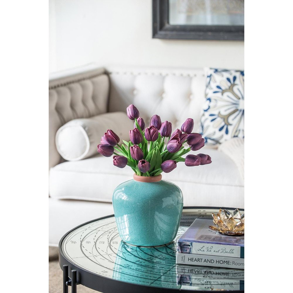 8" Brown Round Ceramic Table Vase