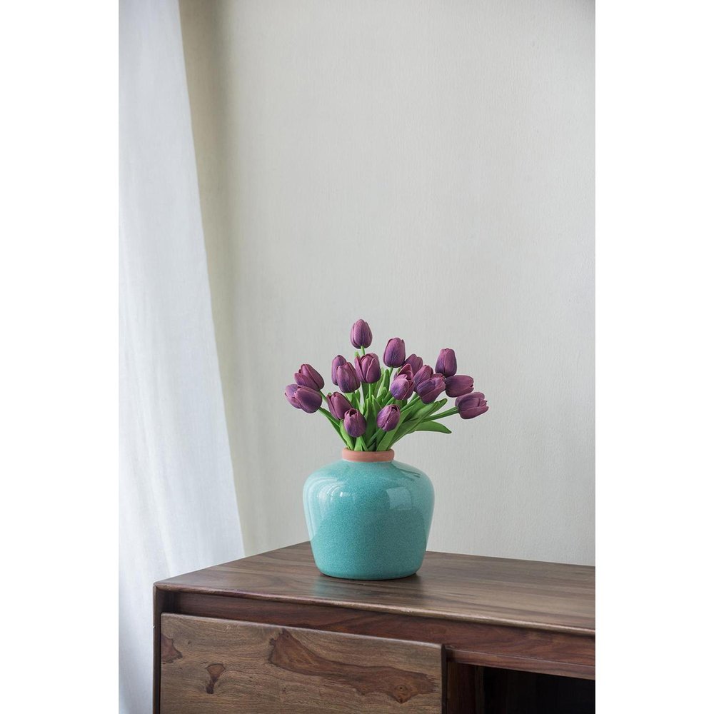 8" Brown Round Ceramic Table Vase