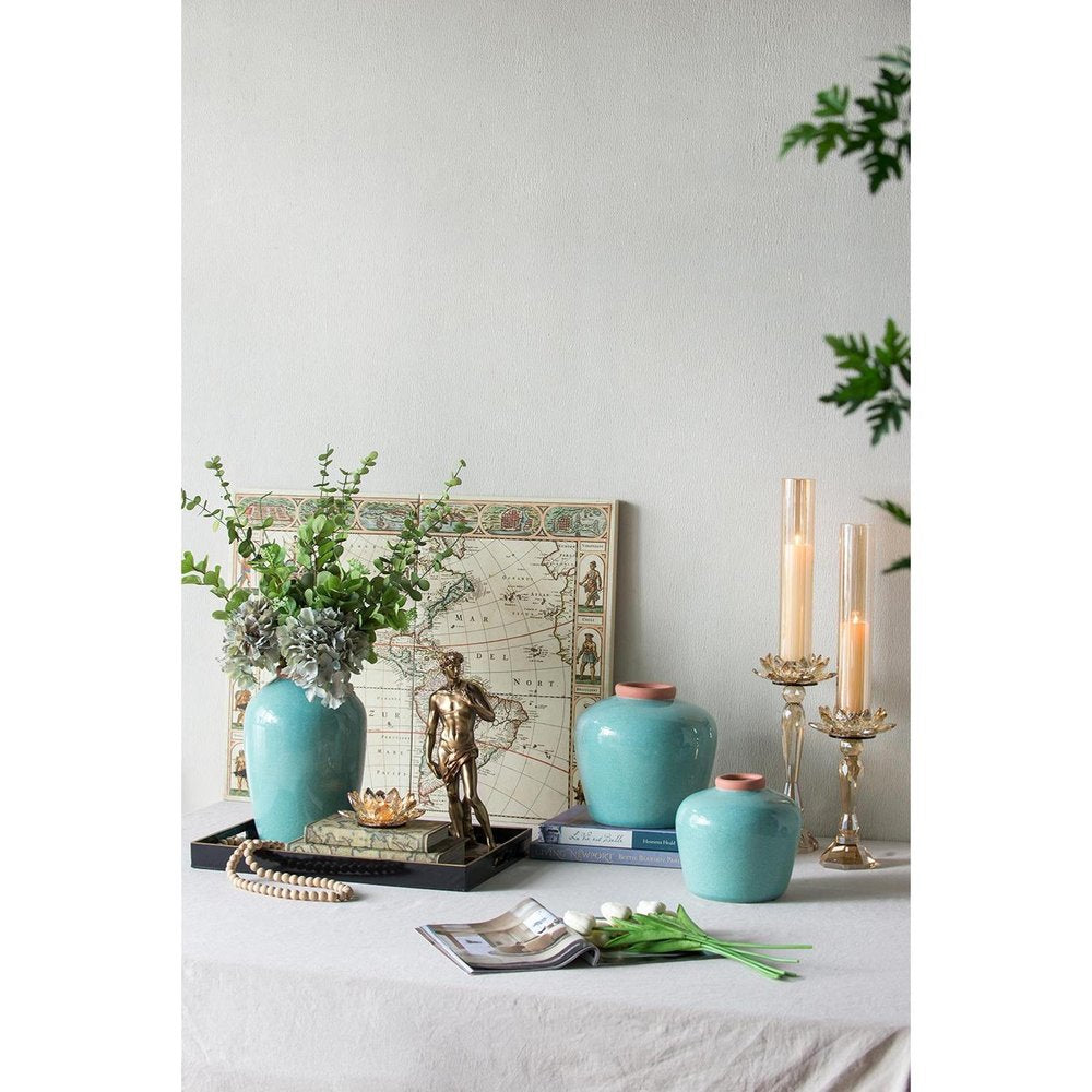 8" Brown Round Ceramic Table Vase