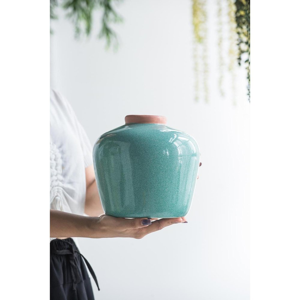 8" Brown Round Ceramic Table Vase