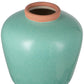 9" Natural And Teal Blue Ceramic Round Table Vase