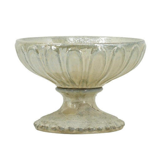 10" Gray Ceramic Round Pedestal Centerpiece Bowl