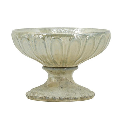 10" Gray Ceramic Round Pedestal Centerpiece Bowl