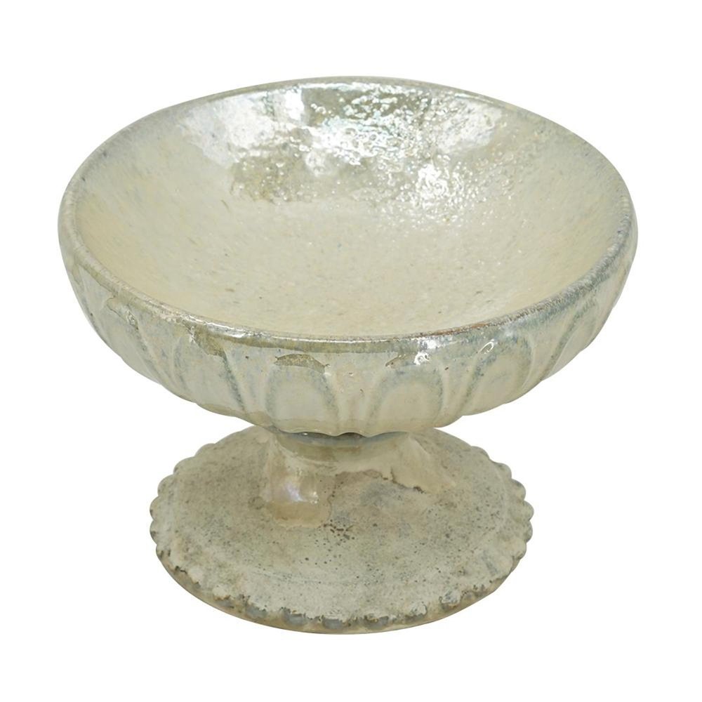 10" Gray Ceramic Round Pedestal Centerpiece Bowl
