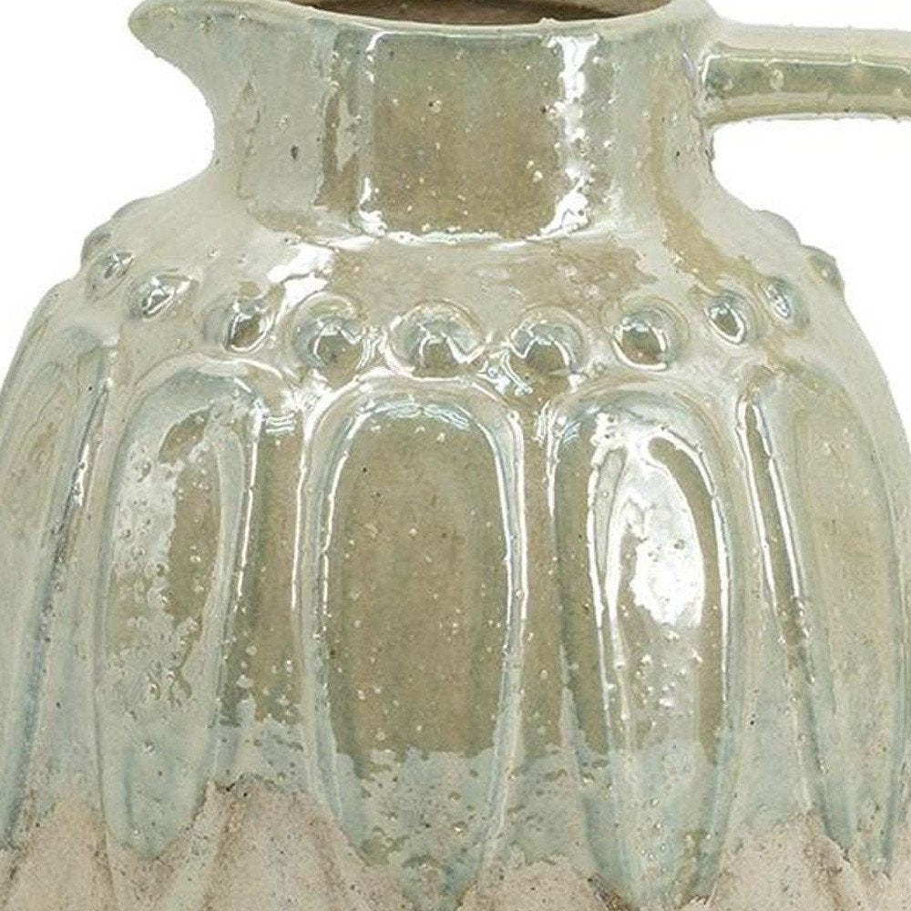 7" Sage and Ivory Round Ceramic Jug Vase With Does Not Apply