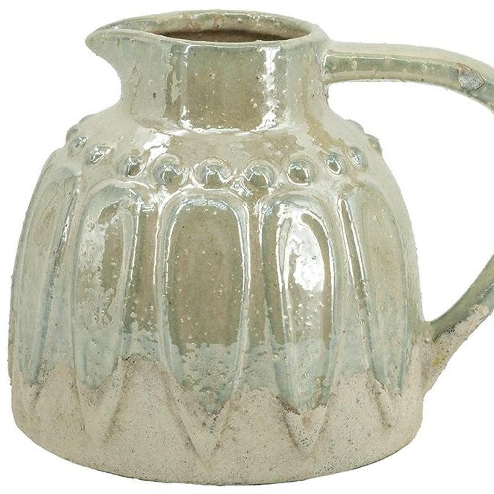 7" Sage and Ivory Round Ceramic Jug Vase With Does Not Apply