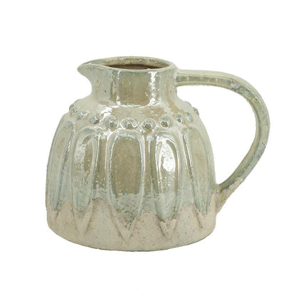 7" Sage and Ivory Round Ceramic Jug Vase With Does Not Apply