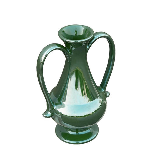 10" Hunter Green Ceramic Amphora Table Vase