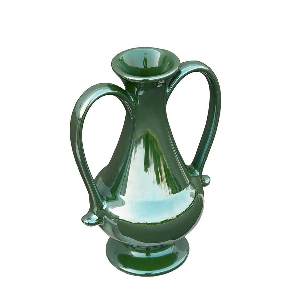 10" Hunter Green Amphora Ceramic Table Vase