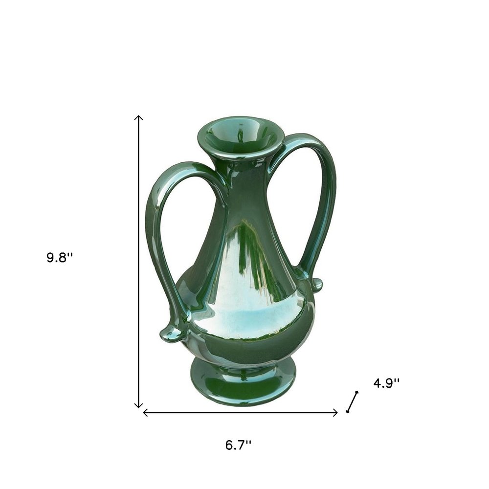10" Hunter Green Ceramic Amphora Table Vase