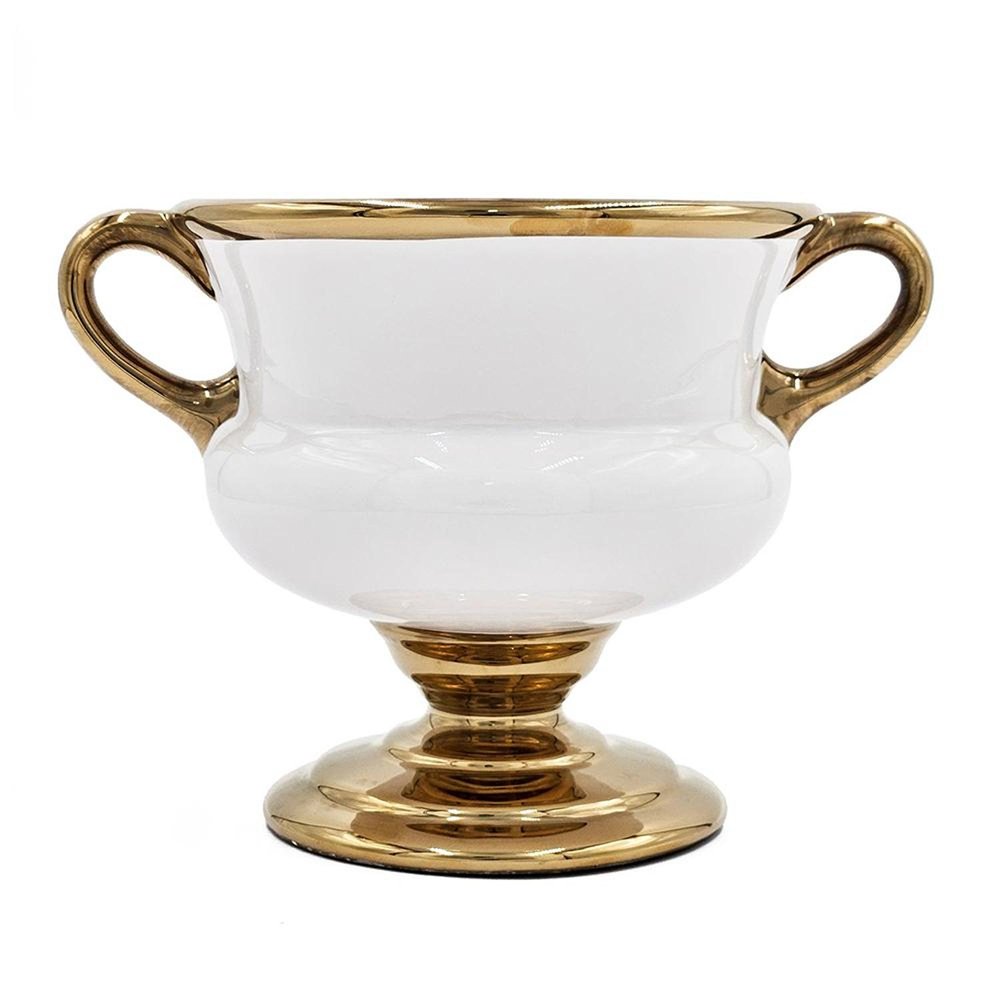 7" White And Gold Amphora Ceramic Urn