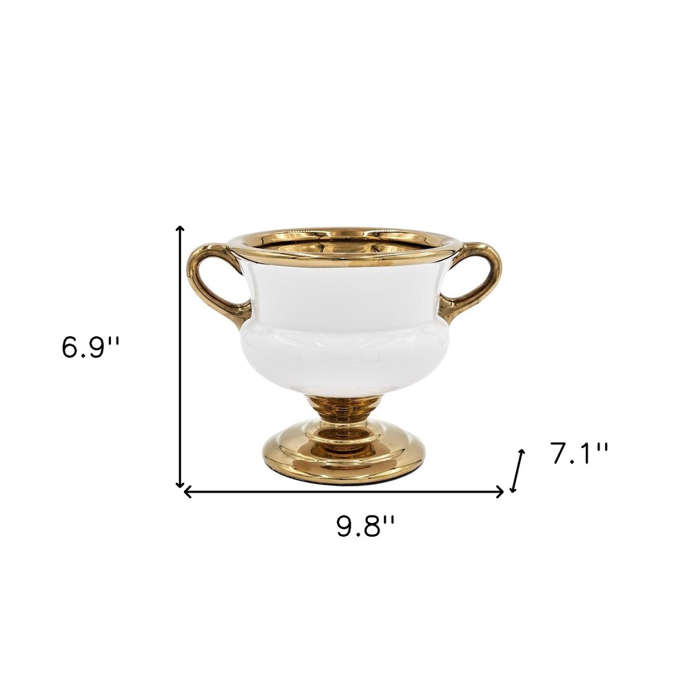7" White And Gold Amphora Ceramic Urn