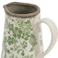 7" Green And White Leaf Ceramic Round Jug Vase