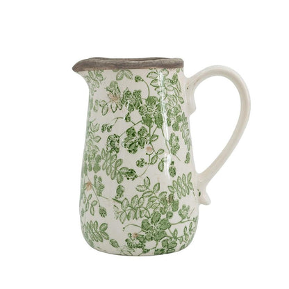 7" Green And White Leaf Ceramic Round Jug Vase