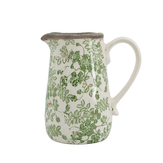 7" Green And White Leaf Ceramic Round Jug Vase