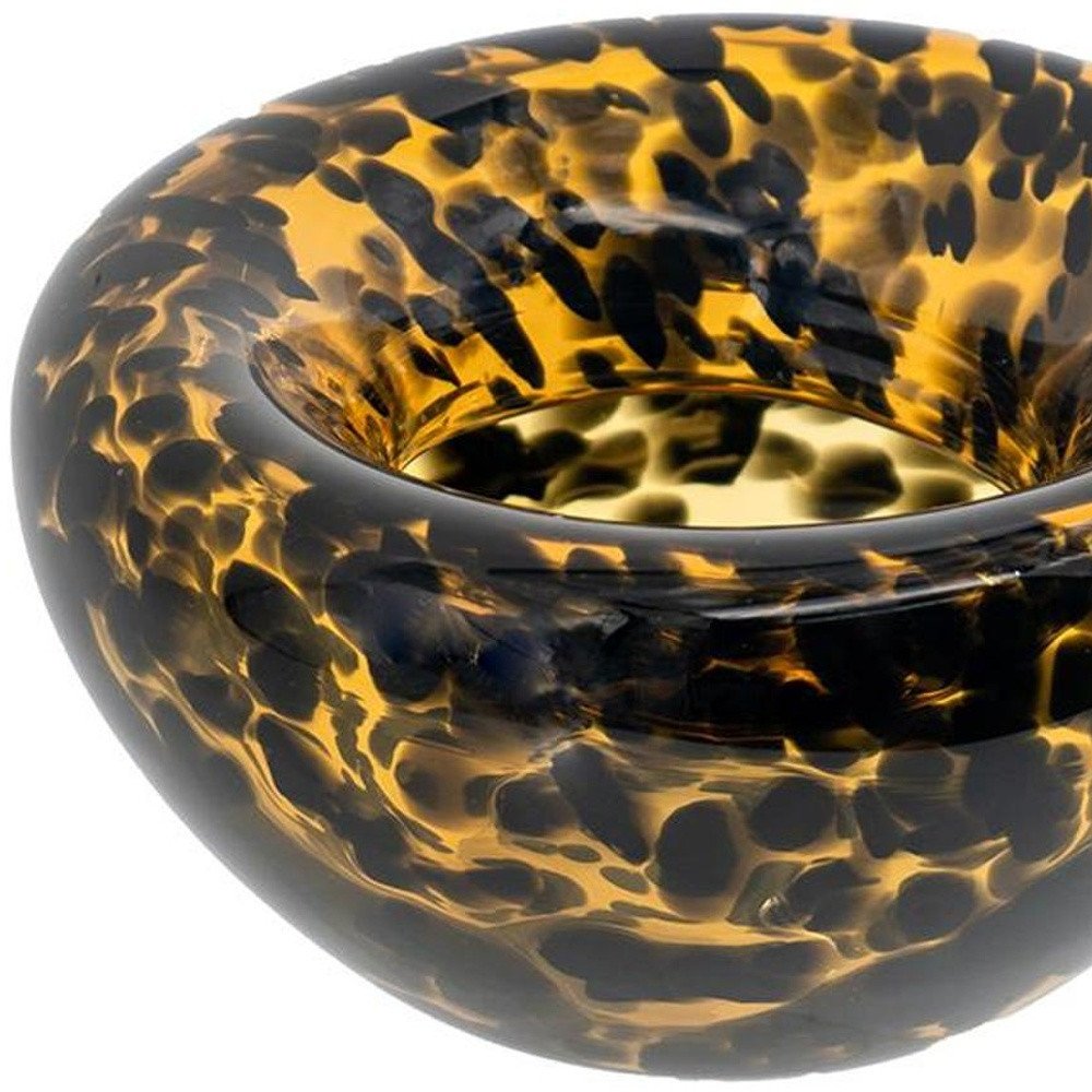 4" Beige Brown And Black Animal Print Round Glass Table Vase