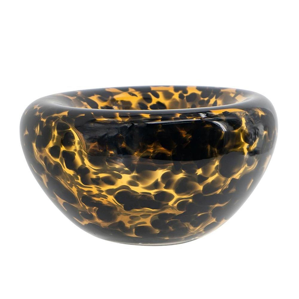 4" Beige Brown And Black Animal Print Round Glass Table Vase