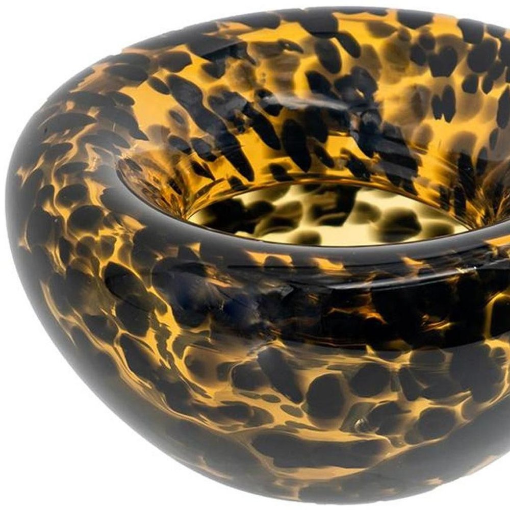 4" Beige Brown And Black Animal Print Round Glass Table Vase