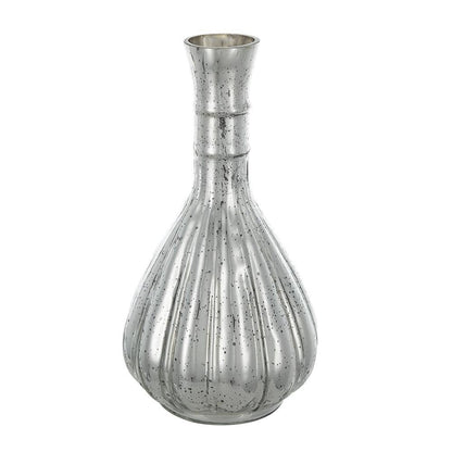 10" Antiqued Silver Glass Round Table Vase