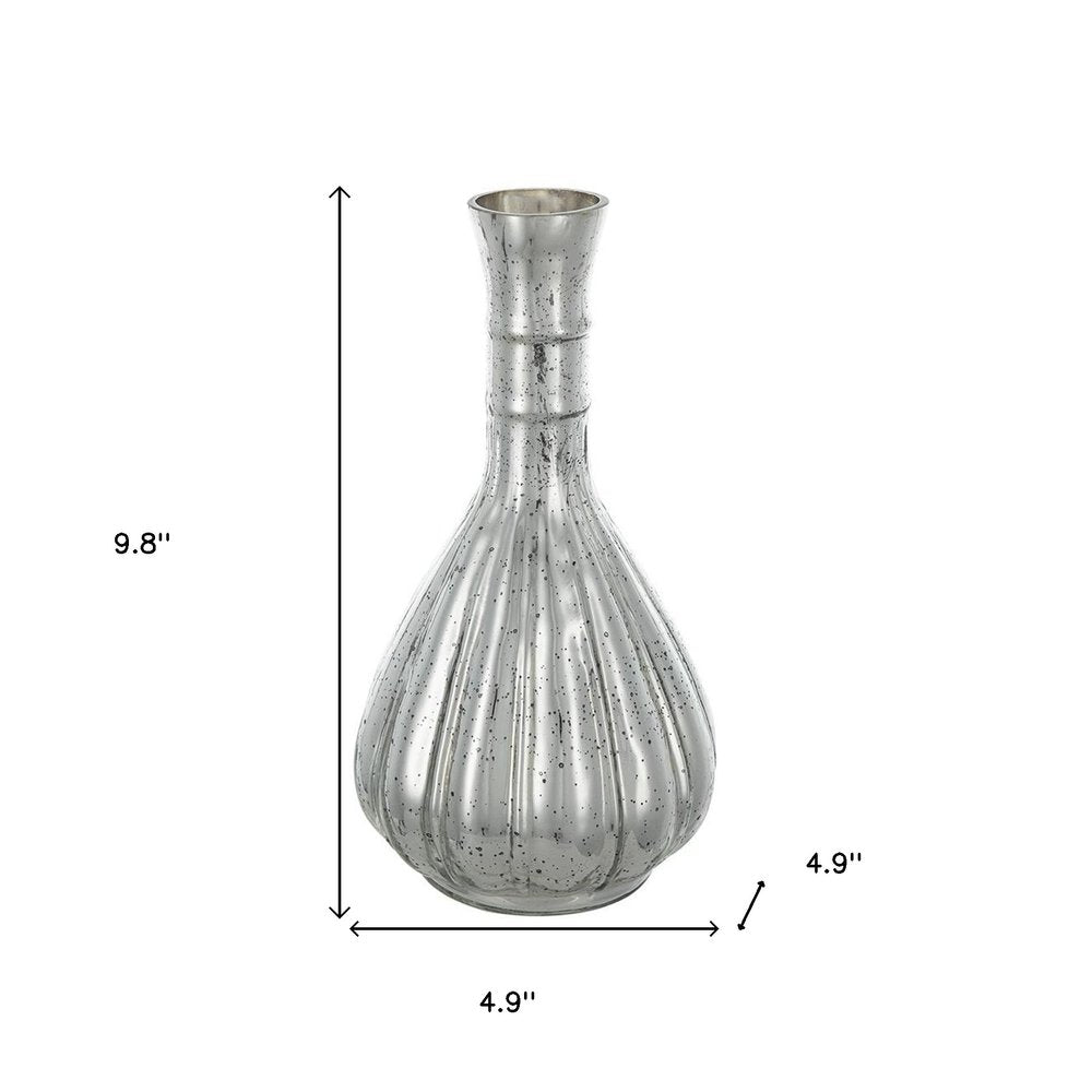 10" Silver Glass Round Table Vase