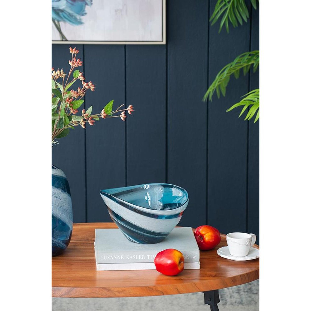 6" Blue And White Oval Glass Table Vase