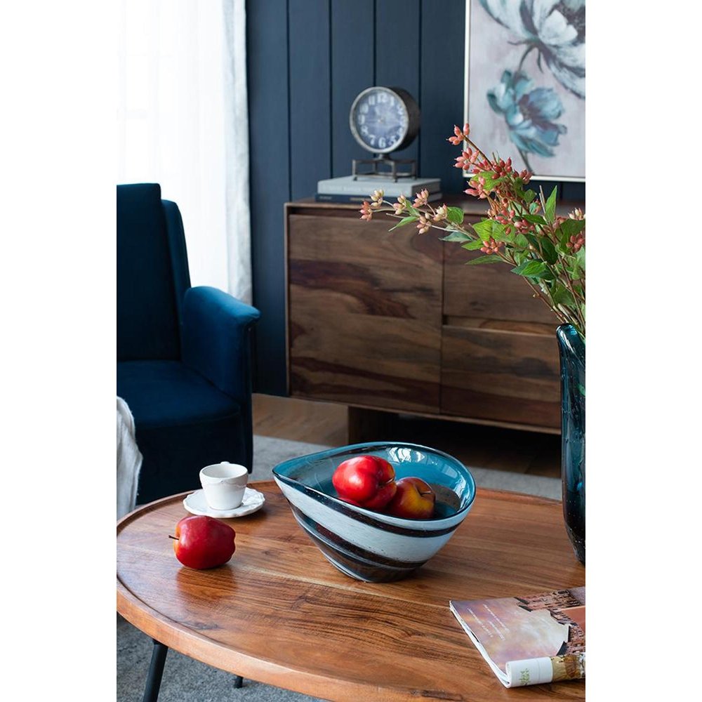 6" Blue And White Oval Glass Table Vase