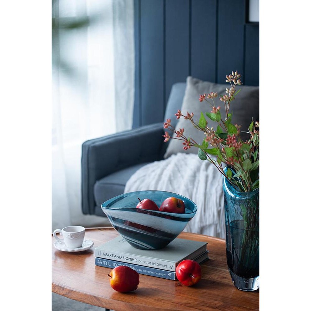 6" Blue And White Oval Glass Table Vase